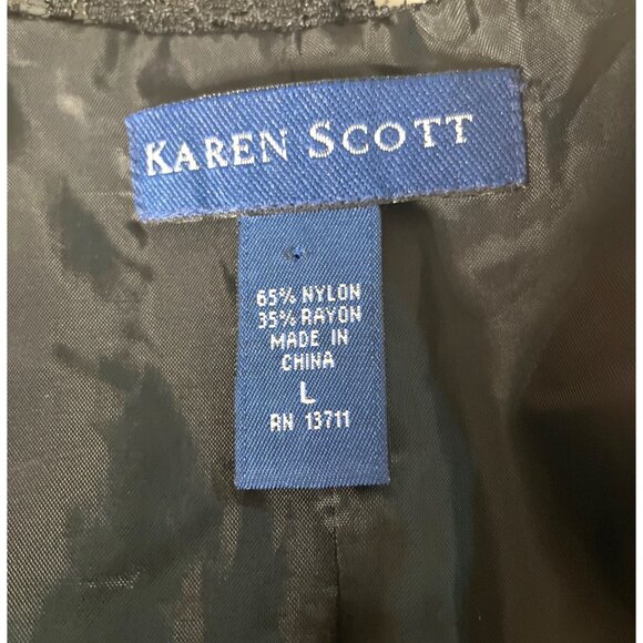 Karen Scott Black Lace Long Sleeve Beaded Dress Jacket Satin Lining Women's Sz L - Picture 4 of 9